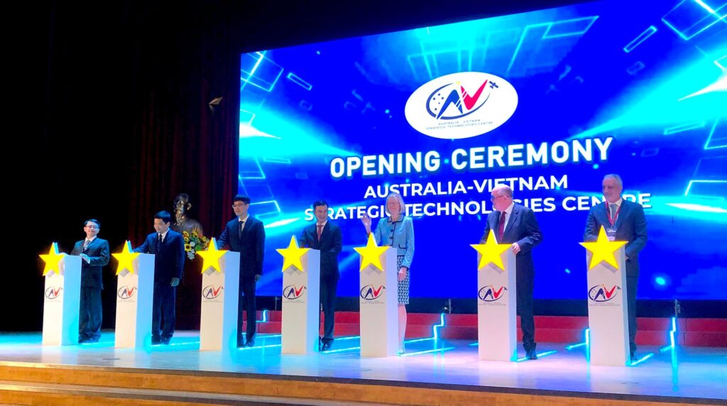 Delegates press the button to open the Australia-Vietnam Strategic Technologies Centre